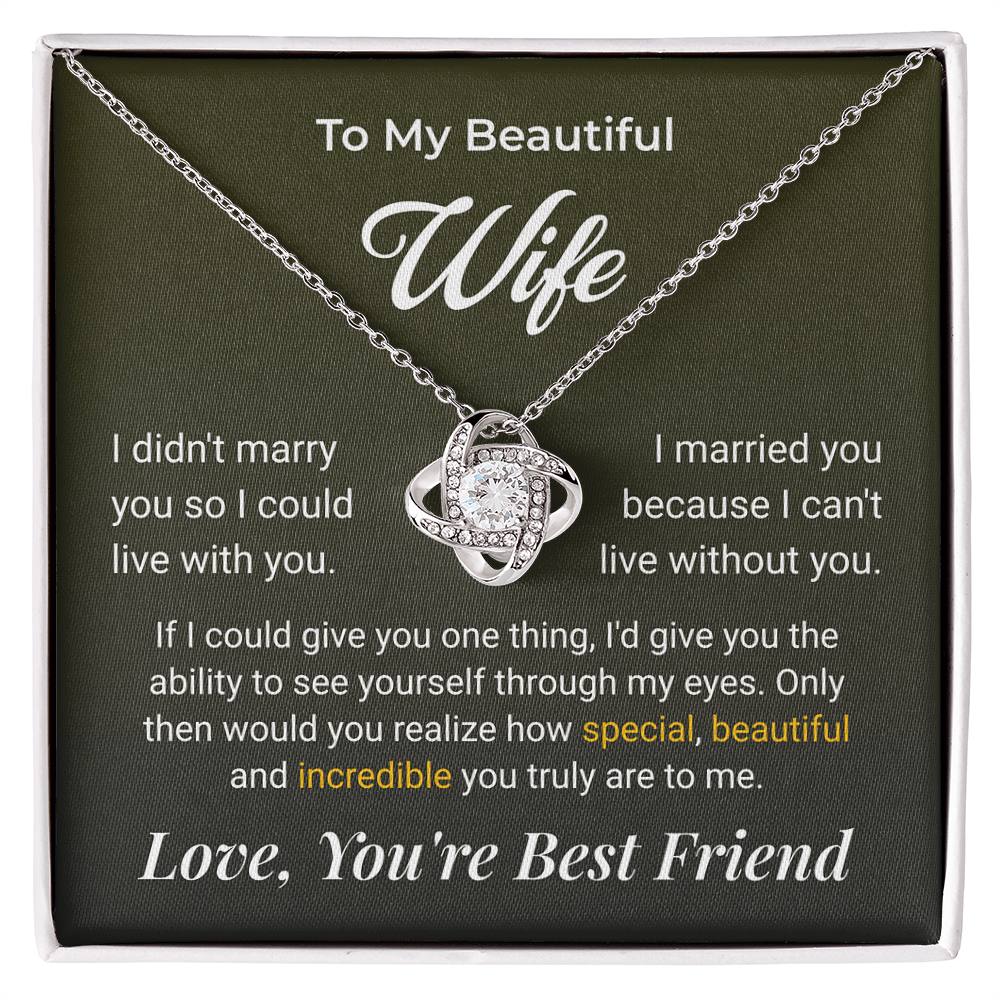 ShineOn Fulfillment Jewelry 14K White Gold Finish / Standard Box To My Beautiful Wife Love Knot Necklace - GHR1263