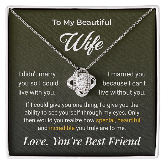 ShineOn Fulfillment Jewelry 14K White Gold Finish / Standard Box To My Beautiful Wife Love Knot Necklace - GHR1263