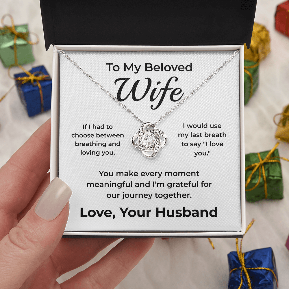 ShineOn Fulfillment Jewelry 14K White Gold Finish / Standard Box To My Beloved Wife – Love-Knot Necklace