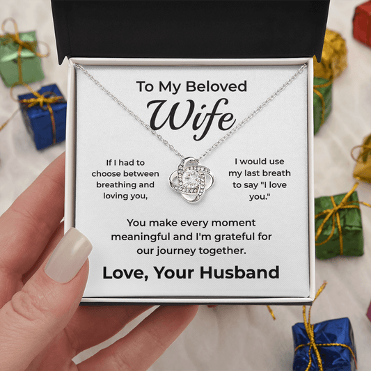 ShineOn Fulfillment Jewelry 14K White Gold Finish / Standard Box To My Beloved Wife – Love-Knot Necklace