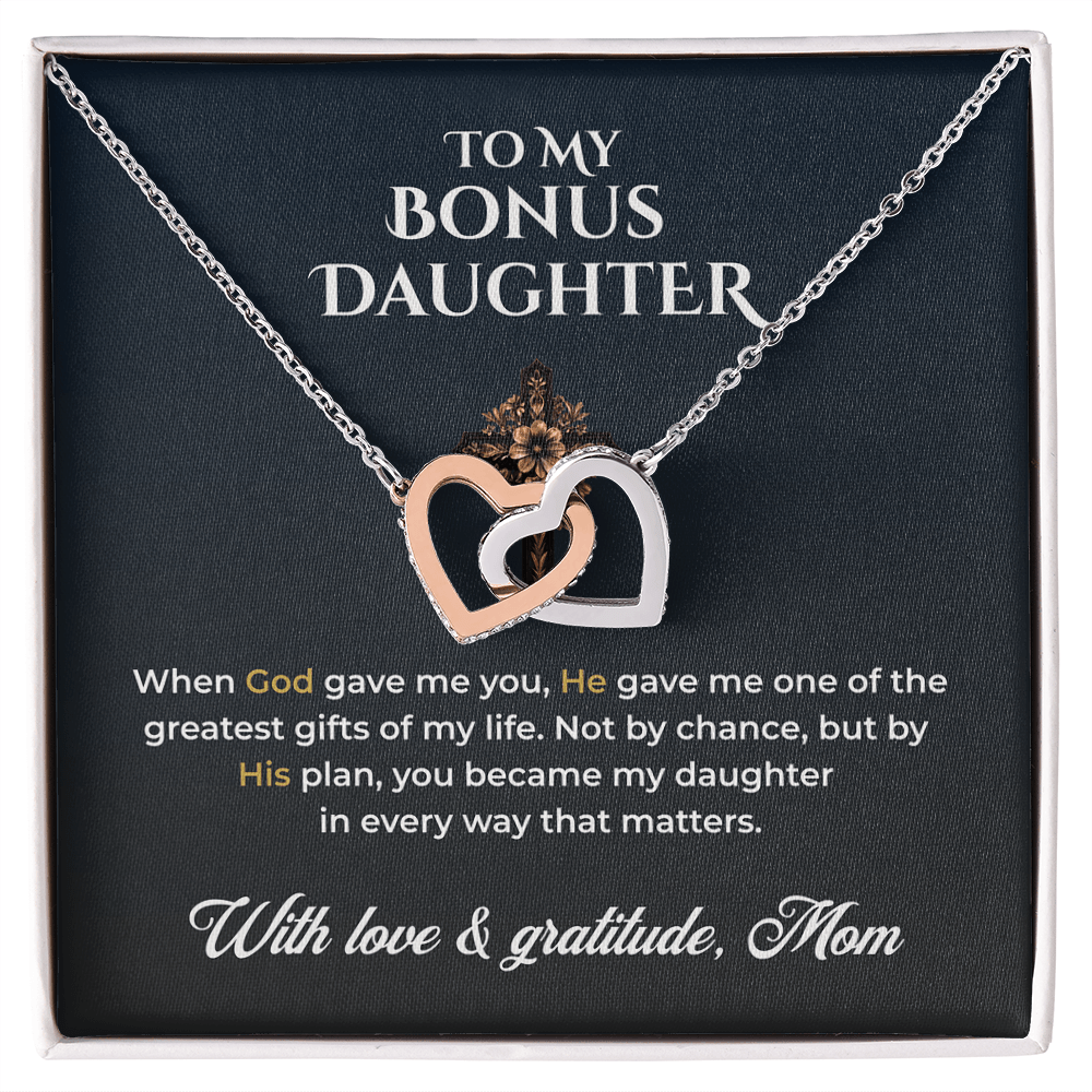 ShineOn Fulfillment Jewelry 14k White Gold Finish / Standard Box To My Bonus Daughter – God's Gift of Family - GHR1221