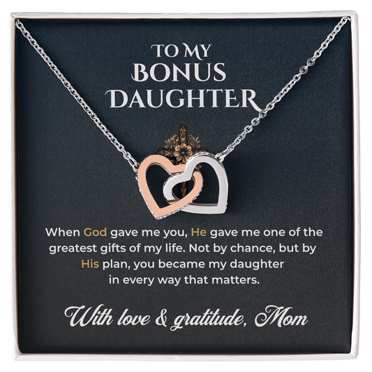 ShineOn Fulfillment Jewelry 14k White Gold Finish / Standard Box To My Bonus Daughter – God's Gift of Family - GHR1221