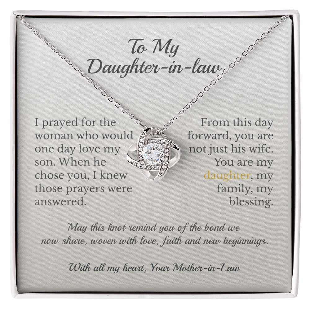 ShineOn Fulfillment Jewelry 14K White Gold Finish / Standard Box To My Daughter-in-Law – Love Knot Necklace - GHR1205