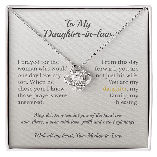 ShineOn Fulfillment Jewelry 14K White Gold Finish / Standard Box To My Daughter-in-Law – Love Knot Necklace - GHR1205