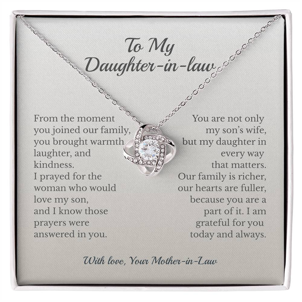 ShineOn Fulfillment Jewelry 14K White Gold Finish / Standard Box To My Daughter-in-Law – Love Knot Necklace - GHR1207