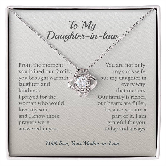 ShineOn Fulfillment Jewelry 14K White Gold Finish / Standard Box To My Daughter-in-Law – Love Knot Necklace - GHR1207