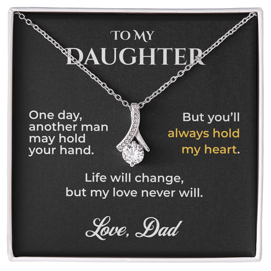 ShineOn Fulfillment Jewelry 14k White Gold Finish / Standard Box To My Daughter Necklace – You'll Always Hold My Heart - GHR1200