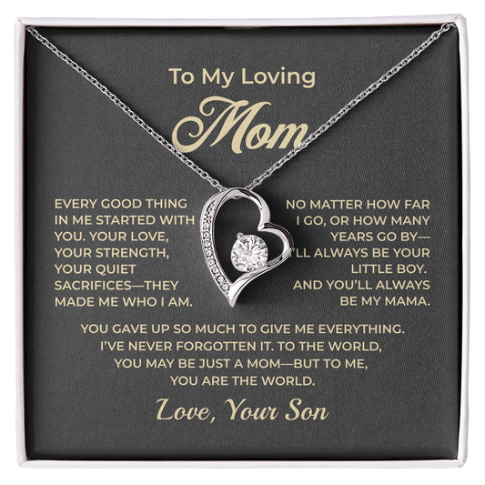 ShineOn Fulfillment Jewelry 14k White Gold Finish / Standard Box To My Loving Mom – From Son – Forever Love Necklace - GHR1153