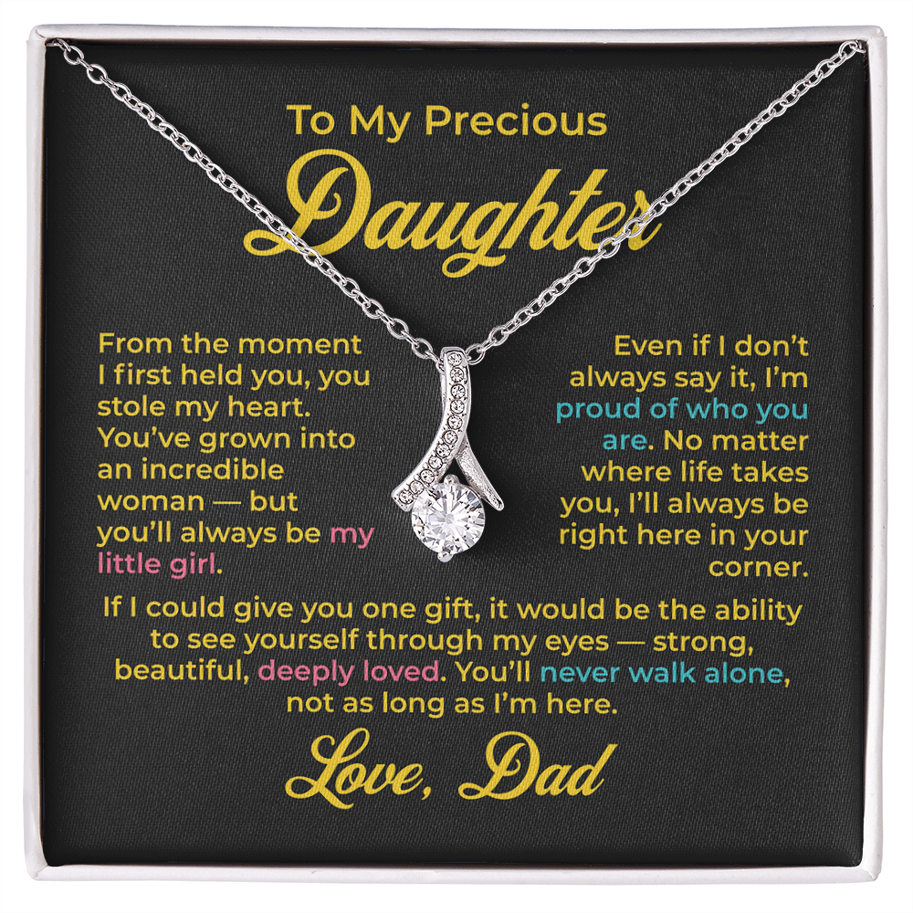 ShineOn Fulfillment Jewelry 14k White Gold Finish / Standard Box To My Precious Daughter - Alluring Beauty Necklace - GHR1191