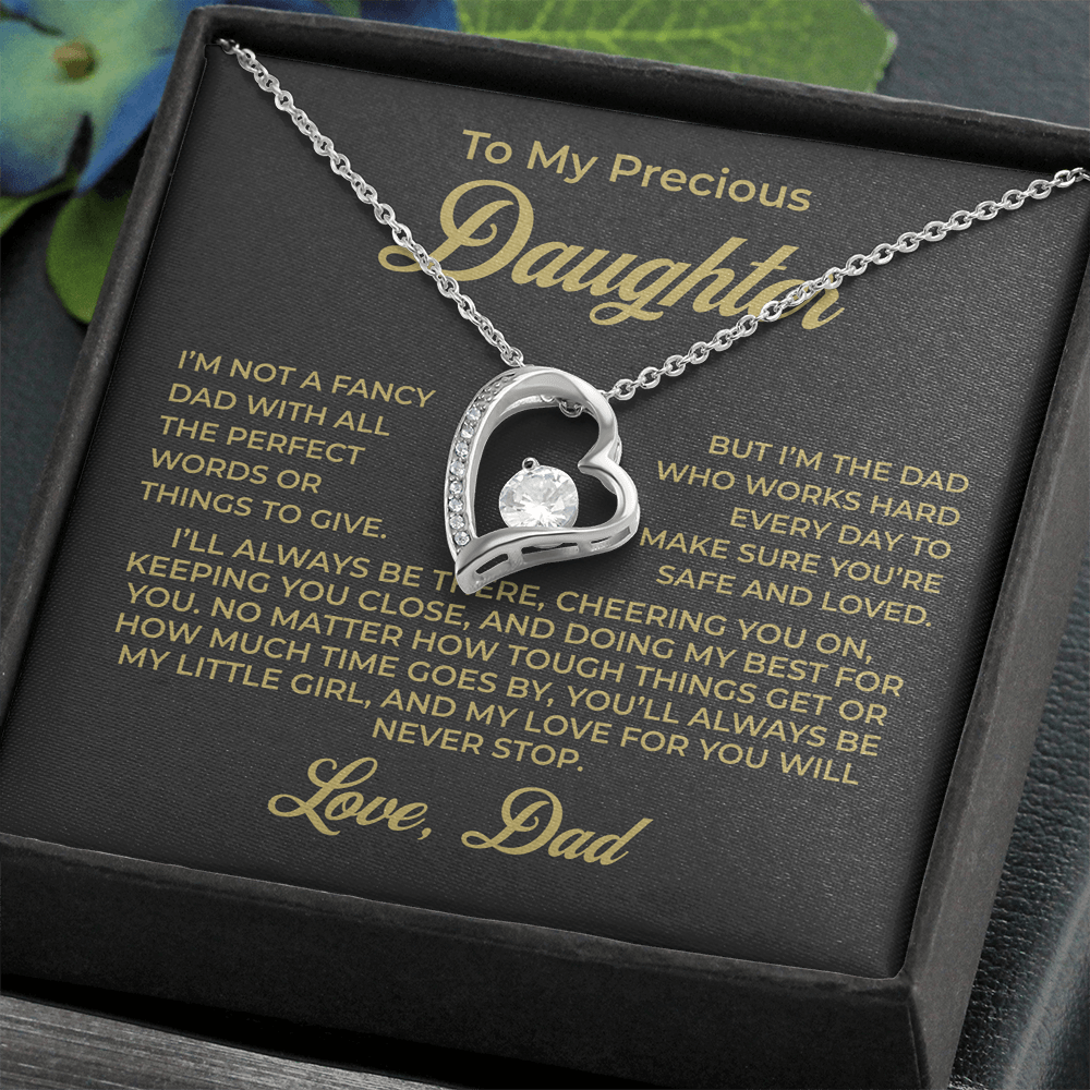ShineOn Fulfillment Jewelry 14k White Gold Finish / Standard Box To My Precious Daughter - Forever Love Necklace - GHR1089