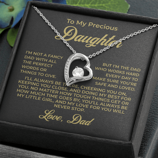 ShineOn Fulfillment Jewelry 14k White Gold Finish / Standard Box To My Precious Daughter - Forever Love Necklace - GHR1089