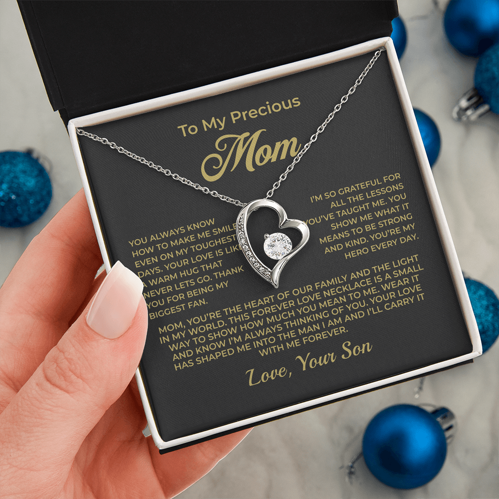ShineOn Fulfillment Jewelry 14k White Gold Finish / Standard Box To My Precious Mom - Forever Love Necklace - GHR1088