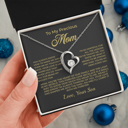 ShineOn Fulfillment Jewelry 14k White Gold Finish / Standard Box To My Precious Mom - Forever Love Necklace - GHR1088
