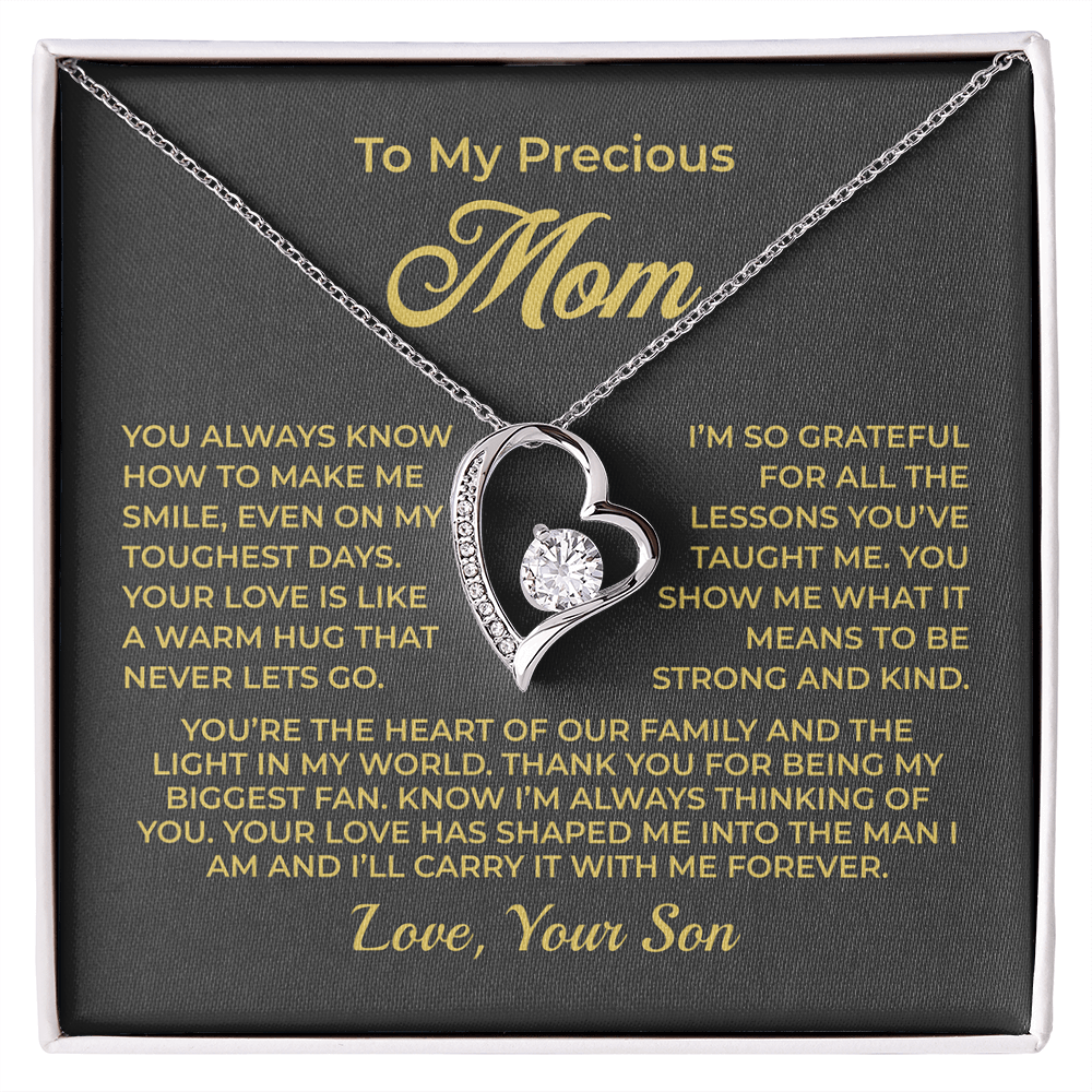 ShineOn Fulfillment Jewelry 14k White Gold Finish / Standard Box To My Precious Mom - Forever Love Necklace - GHR1090