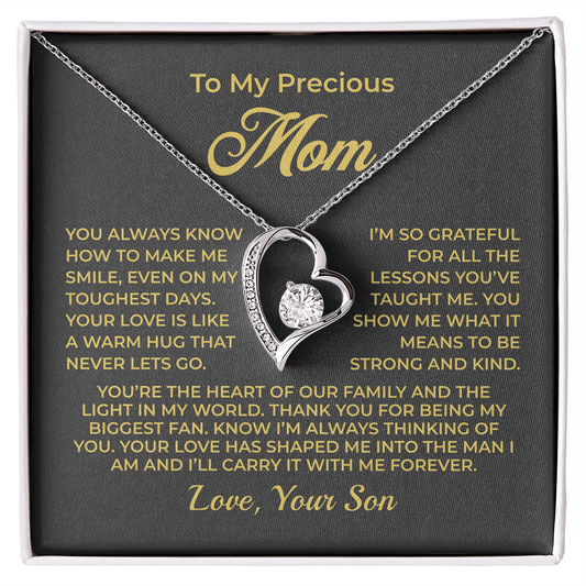 ShineOn Fulfillment Jewelry 14k White Gold Finish / Standard Box To My Precious Mom - Forever Love Necklace - GHR1090