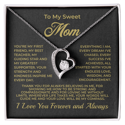 ShineOn Fulfillment Jewelry 14k White Gold Finish / Standard Box To My Sweet Mom - Forever Love Necklace