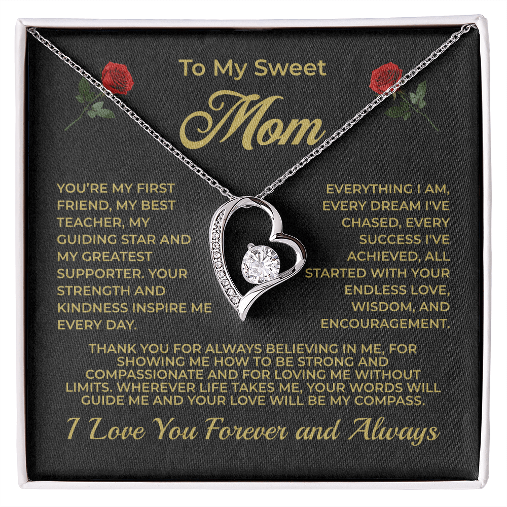 ShineOn Fulfillment Jewelry 14k White Gold Finish / Standard Box To My Sweet Mom - Forever Love Necklace - GHR1084