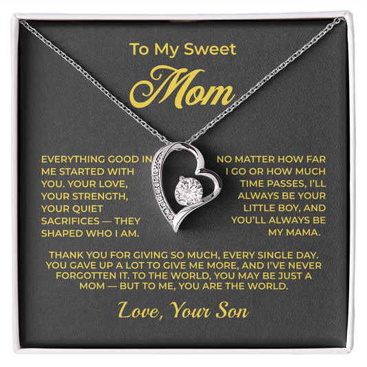 ShineOn Fulfillment Jewelry 14k White Gold Finish / Standard Box To My Sweet Mom - Forever Love Necklace - GHR1098