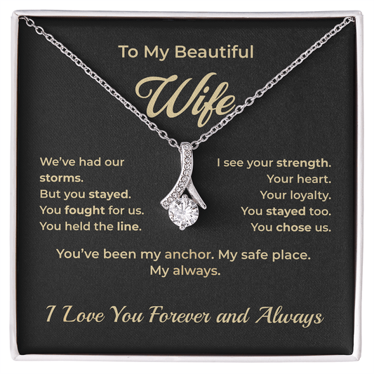 ShineOn Fulfillment Jewelry 14k White Gold Finish / Standard Box To My Wife – Alluring Beauty Necklace - GHR1187