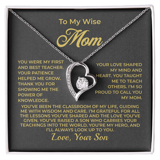 ShineOn Fulfillment Jewelry 14k White Gold Finish / Standard Box To My Wise Mom - Forever Love Necklace - GHR1094