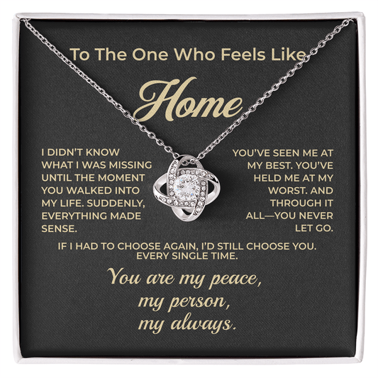 ShineOn Fulfillment Jewelry 14K White Gold Finish / Standard Box To The One Who Feels Like Home – Love Knot Necklace - GHR1155