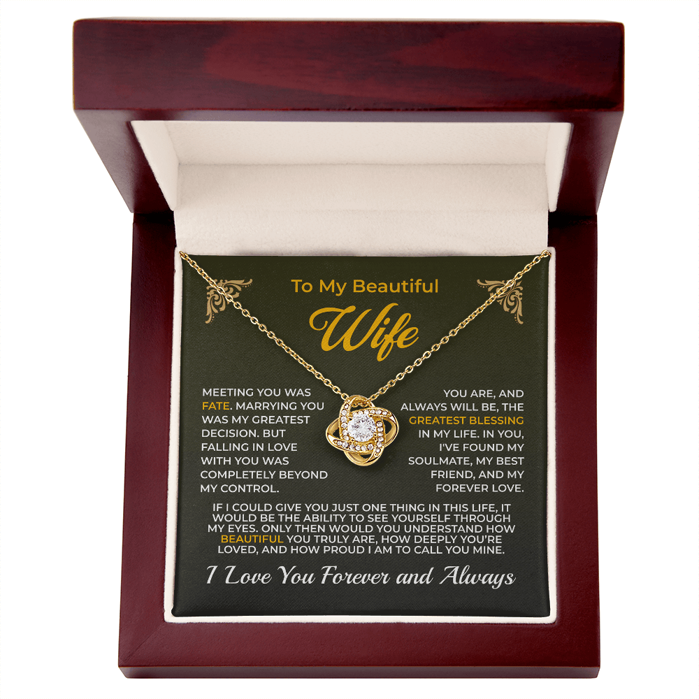 ShineOn Fulfillment Jewelry 18K Yellow Gold Finish / Luxury Box Husband->Wife - Love Knot Necklace - GHR1266