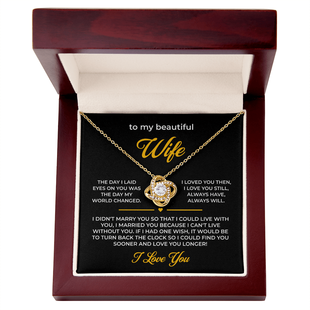 ShineOn Fulfillment Jewelry 18K Yellow Gold Finish / Luxury Box Husband->Wife - Love Knot Necklace - GHR1278
