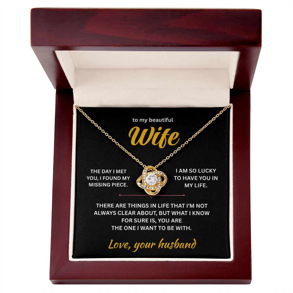 ShineOn Fulfillment Jewelry 18K Yellow Gold Finish / Luxury Box Husband->Wife - Love Knot Necklace - GHR1284