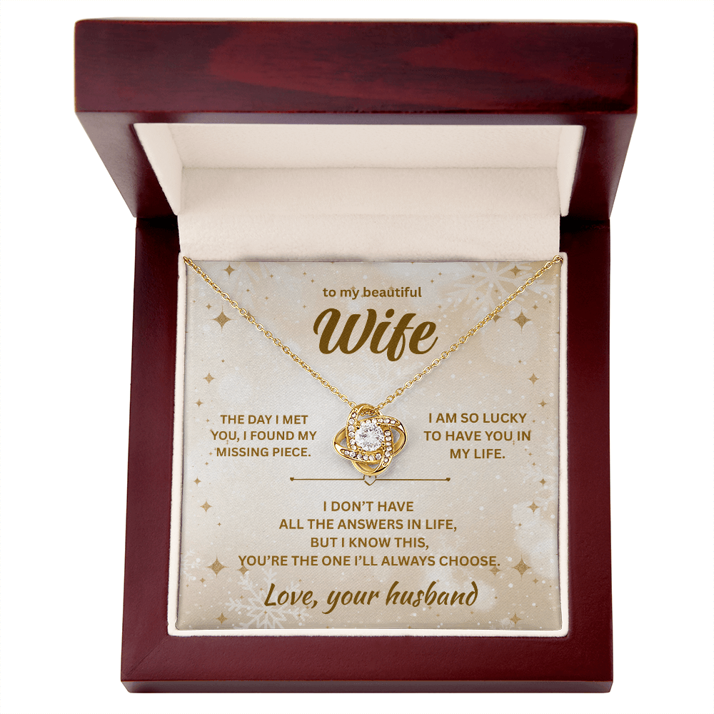 ShineOn Fulfillment Jewelry 18K Yellow Gold Finish / Luxury Box Husband->Wife - Love Knot Necklace - GHR1290
