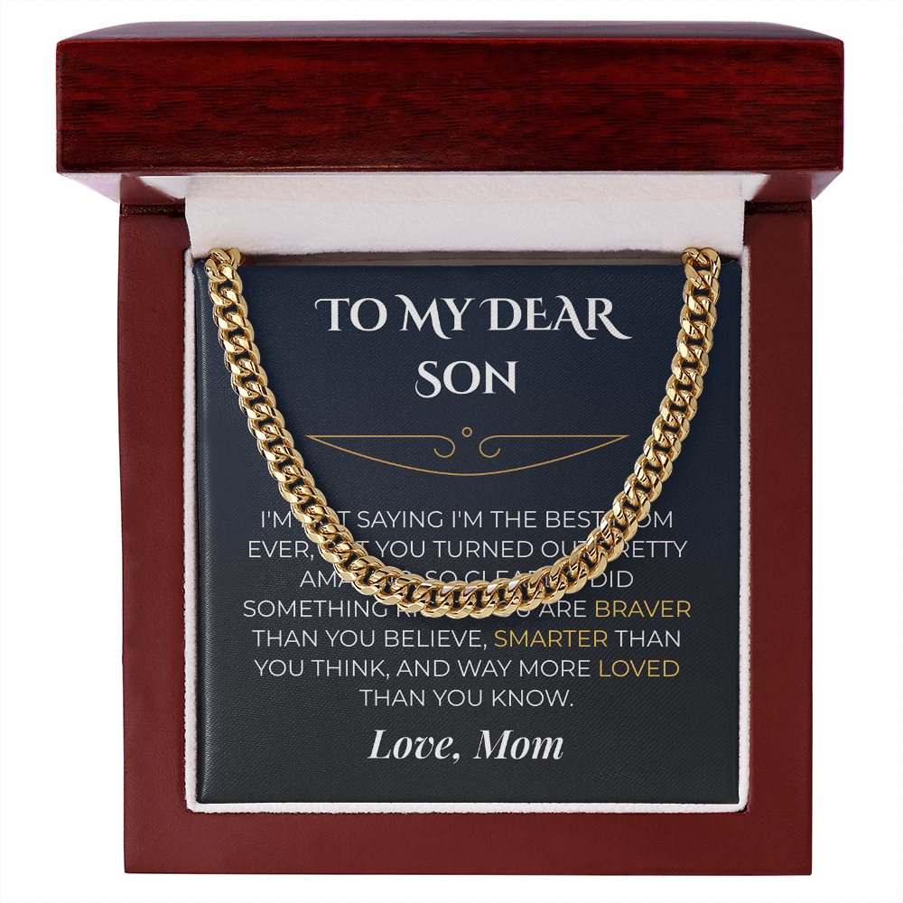 ShineOn Fulfillment Jewelry 18K Yellow Gold Finish / Luxury Box Mom->Son - Cuban Link Necklace - GHR1257