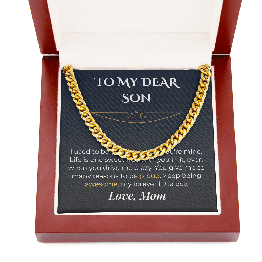 ShineOn Fulfillment Jewelry 18K Yellow Gold Finish / Luxury Box Mom->Son - Cuban Link Necklace - GHR1258