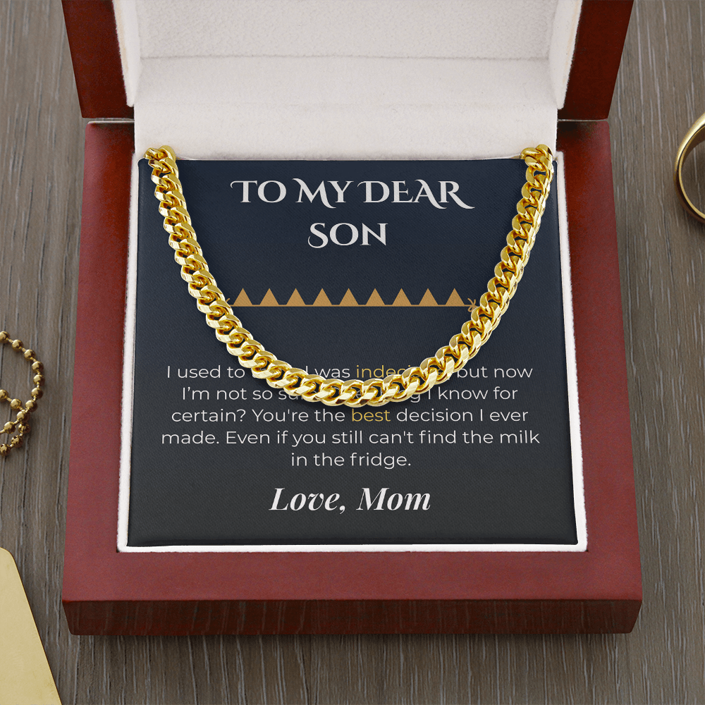 ShineOn Fulfillment Jewelry 18K Yellow Gold Finish / Luxury Box Mom->Son - Cuban Link Necklace - GHR1259