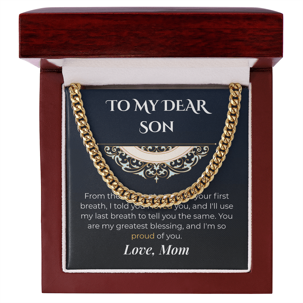 ShineOn Fulfillment Jewelry 18K Yellow Gold Finish / Luxury Box Mom-to-Son Cuban Link Necklace - GHR1256