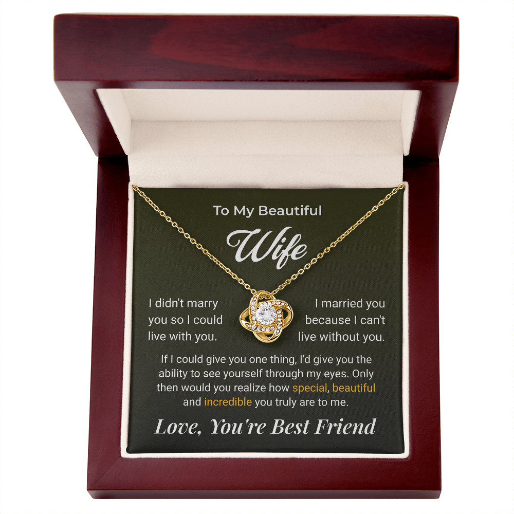 ShineOn Fulfillment Jewelry 18K Yellow Gold Finish / Luxury Box To My Beautiful Wife Love Knot Necklace - GHR1263
