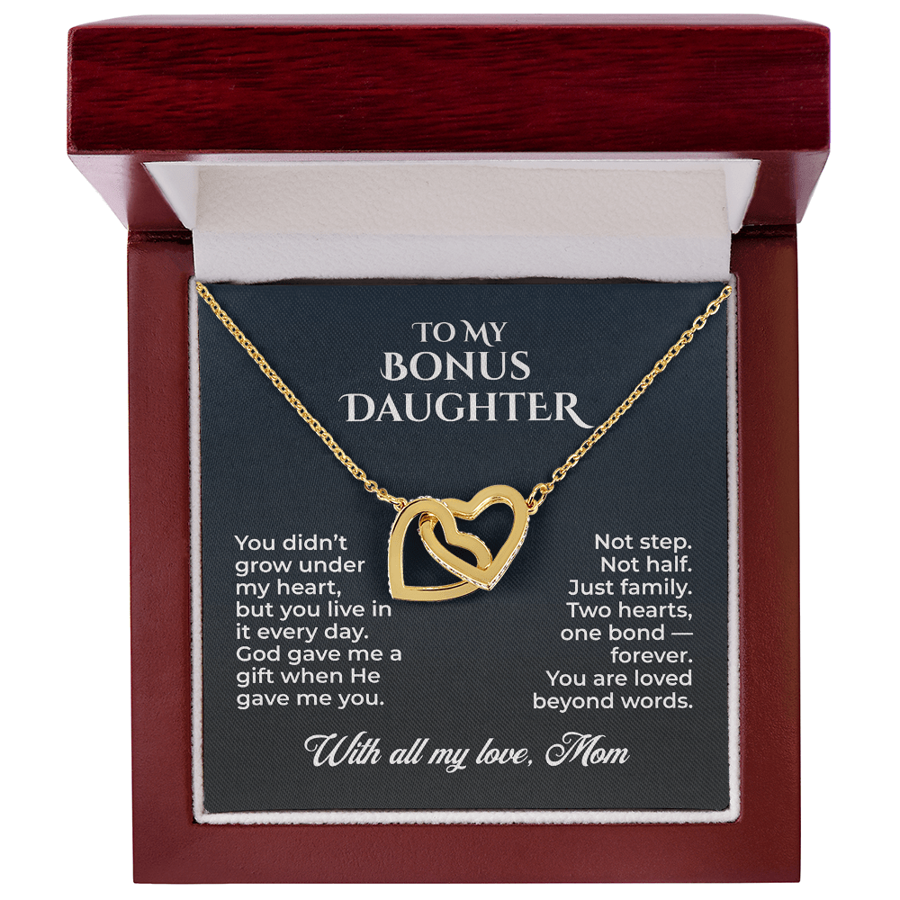 ShineOn Fulfillment Jewelry 18K Yellow Gold Finish / Luxury Box To My Bonus Daughter – Two Hearts, One Bond - GHR1214