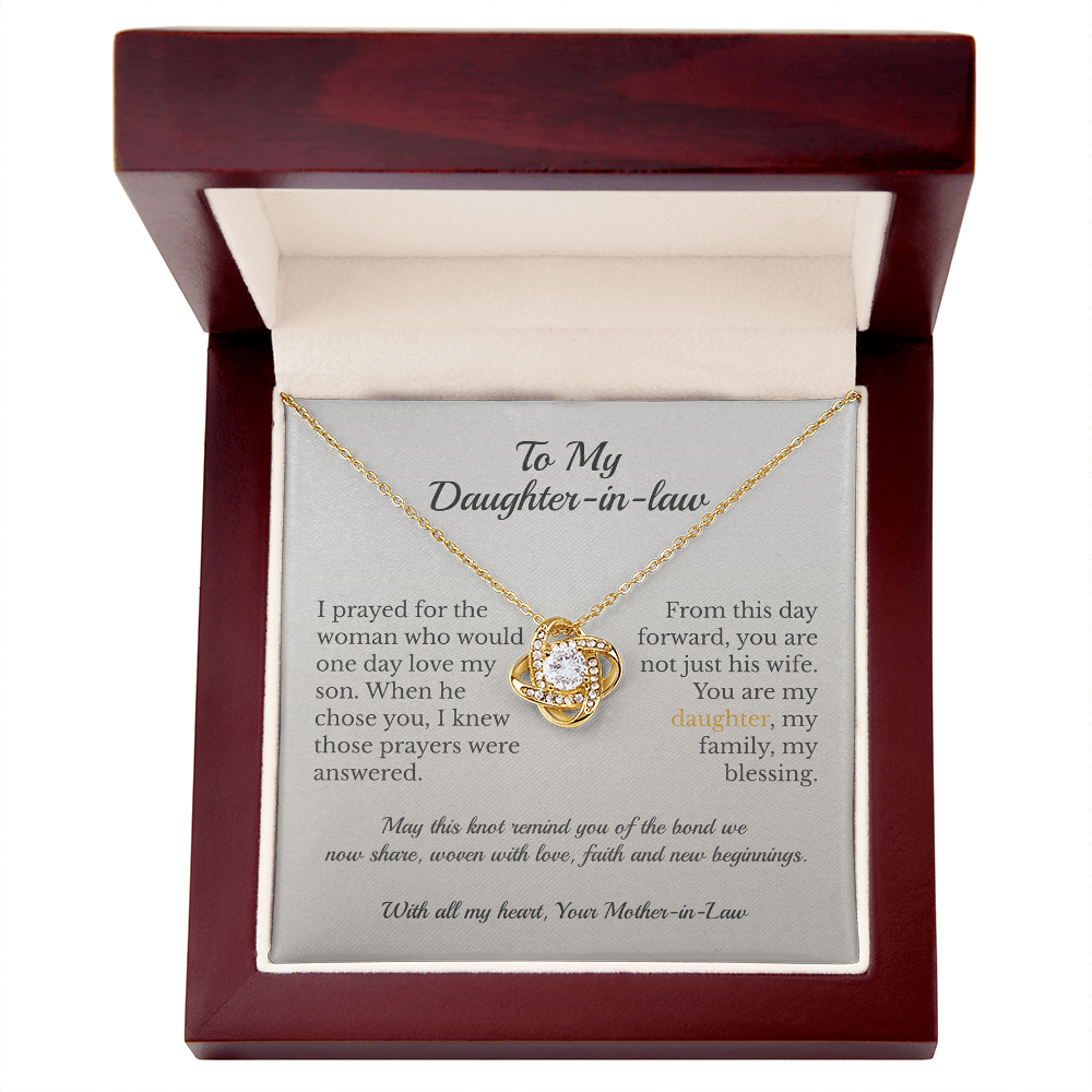 ShineOn Fulfillment Jewelry 18K Yellow Gold Finish / Luxury Box To My Daughter-in-Law – Love Knot Necklace - GHR1205