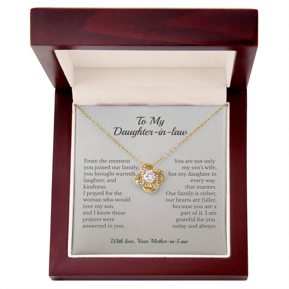 ShineOn Fulfillment Jewelry 18K Yellow Gold Finish / Luxury Box To My Daughter-in-Law – Love Knot Necklace - GHR1207