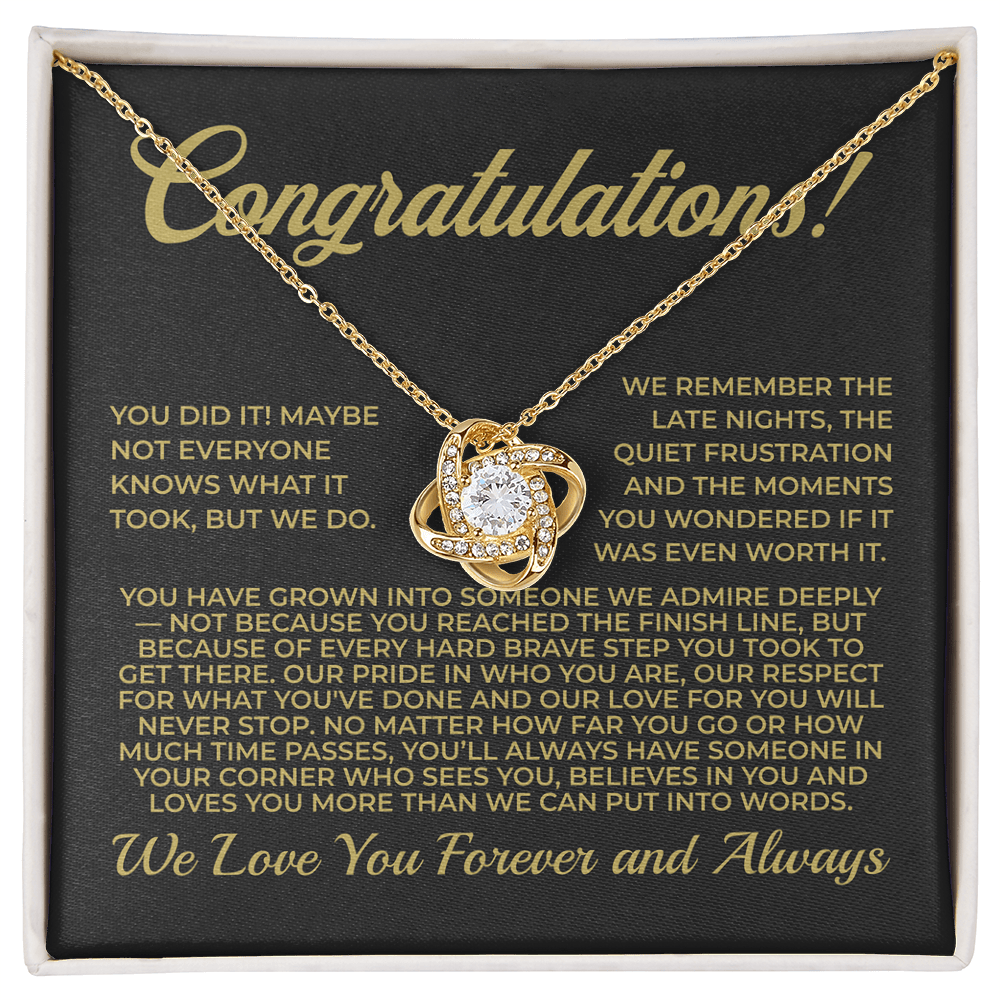 ShineOn Fulfillment Jewelry 18K Yellow Gold Finish / Standard Box Congratulations from Us! - Love-knot Necklace - GHR1082