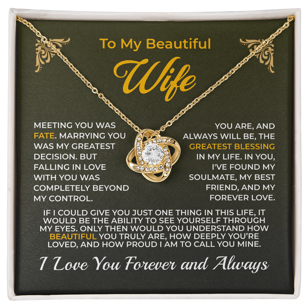 ShineOn Fulfillment Jewelry 18K Yellow Gold Finish / Standard Box Husband->Wife - Love Knot Necklace - GHR1266