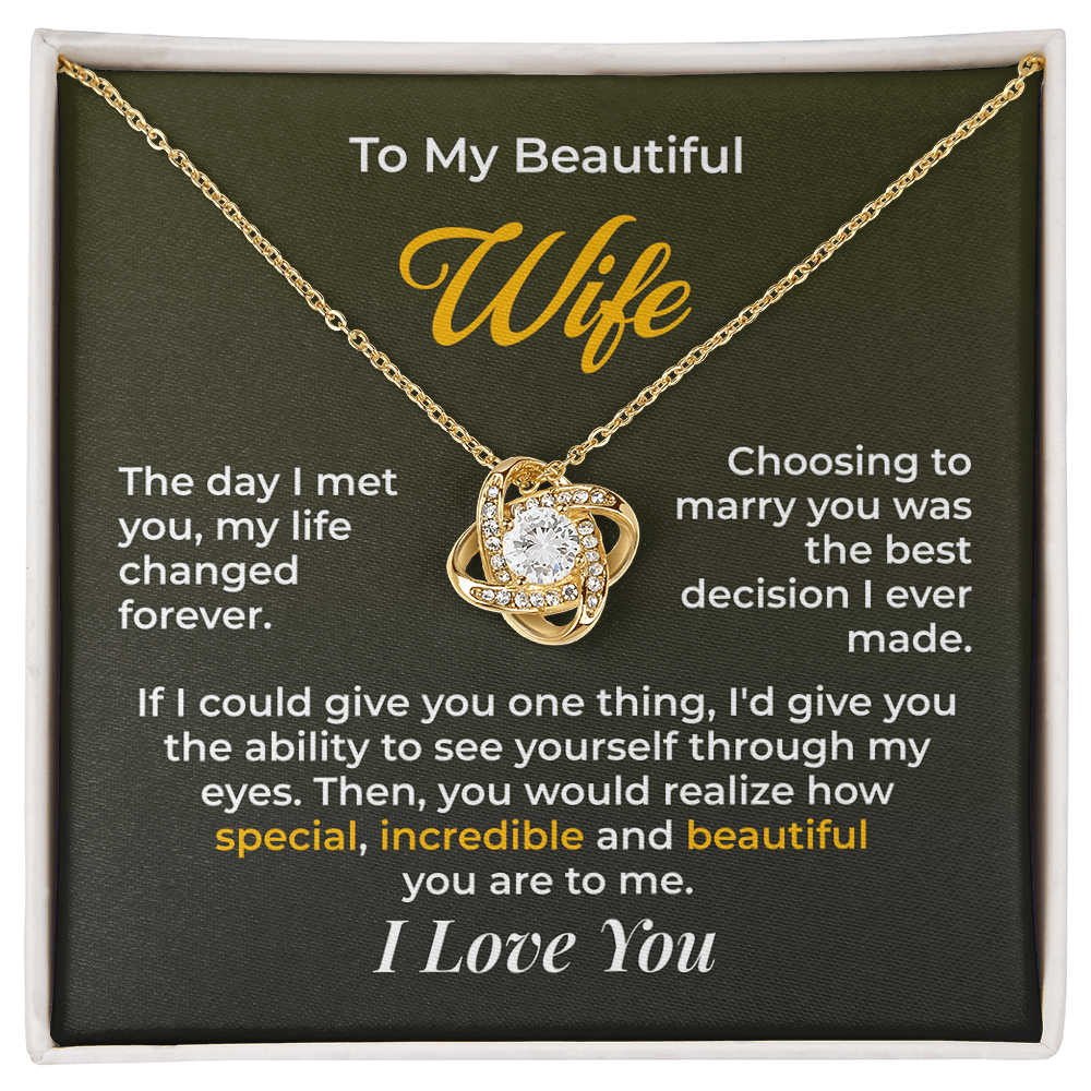 ShineOn Fulfillment Jewelry 18K Yellow Gold Finish / Standard Box Husband->Wife - Love Knot Necklace - GHR1269
