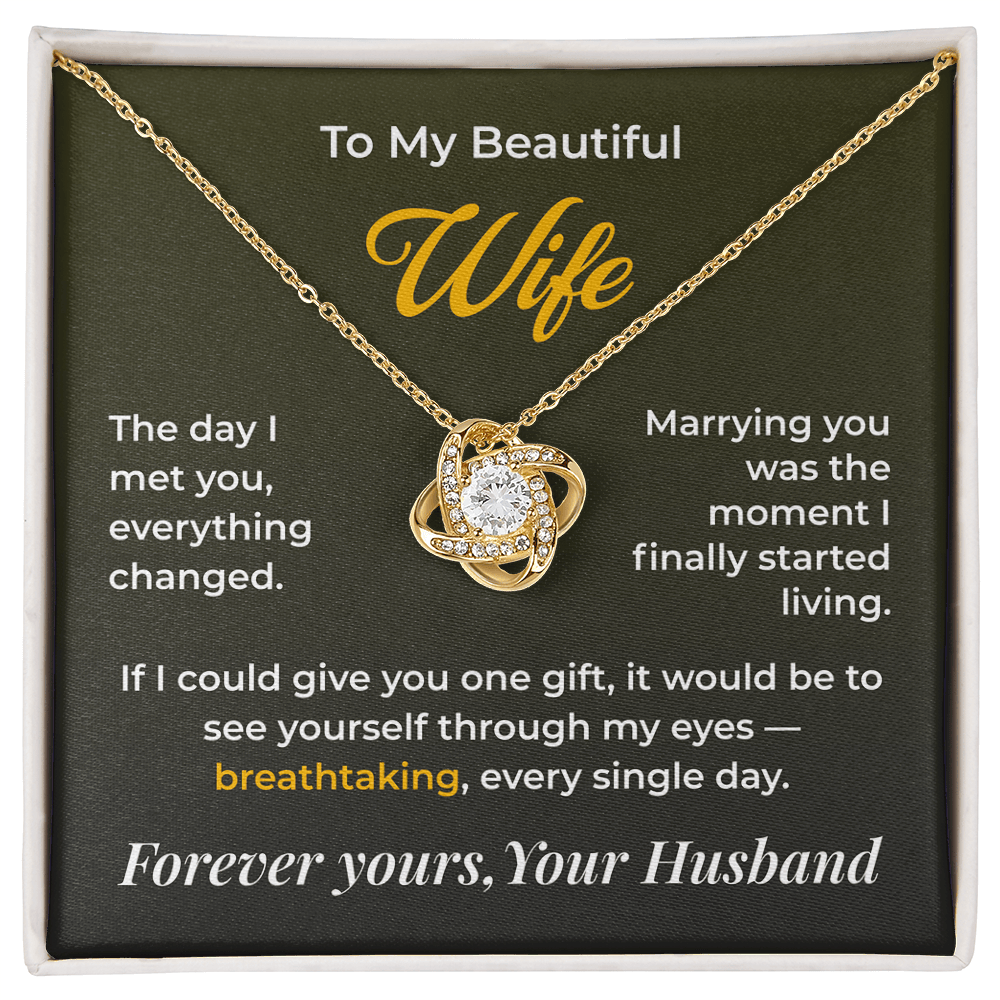 ShineOn Fulfillment Jewelry 18K Yellow Gold Finish / Standard Box Husband->Wife - Love Knot Necklace - GHR1272