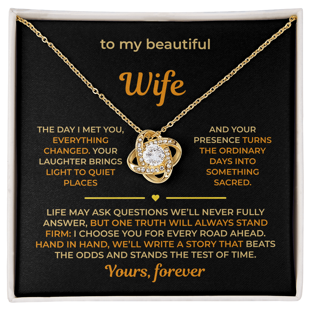 ShineOn Fulfillment Jewelry 18K Yellow Gold Finish / Standard Box Husband->Wife - Love Knot Necklace - GHR1275