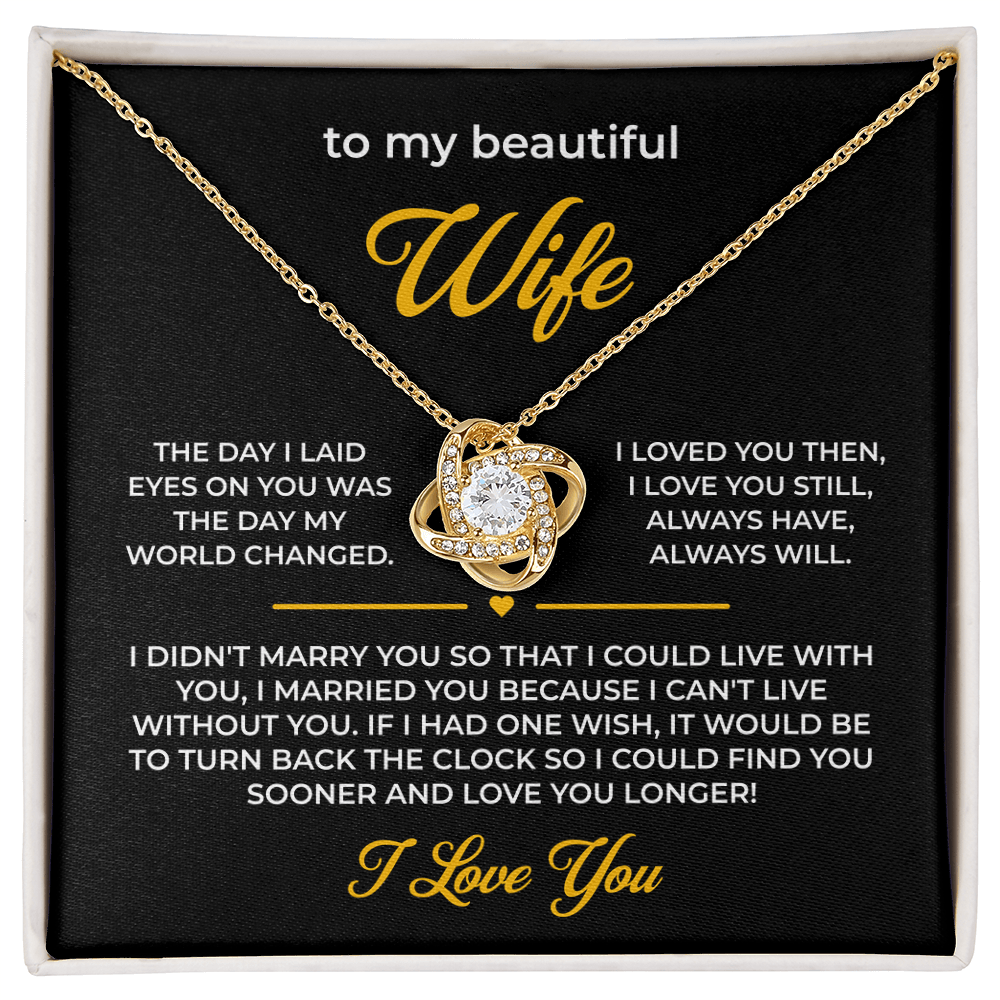 ShineOn Fulfillment Jewelry 18K Yellow Gold Finish / Standard Box Husband->Wife - Love Knot Necklace - GHR1278