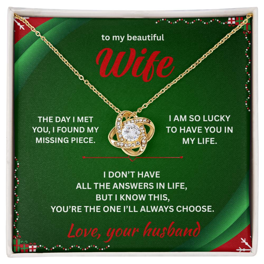 ShineOn Fulfillment Jewelry 18K Yellow Gold Finish / Standard Box Husband->Wife - Love Knot Necklace - GHR1287