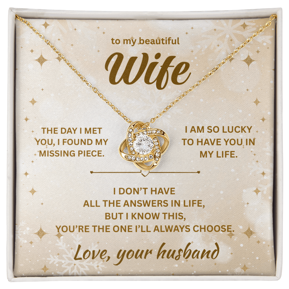 ShineOn Fulfillment Jewelry 18K Yellow Gold Finish / Standard Box Husband->Wife - Love Knot Necklace - GHR1290