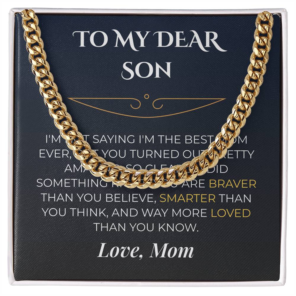 ShineOn Fulfillment Jewelry 18K Yellow Gold Finish / Standard Box Mom->Son - Cuban Link Necklace - GHR1257