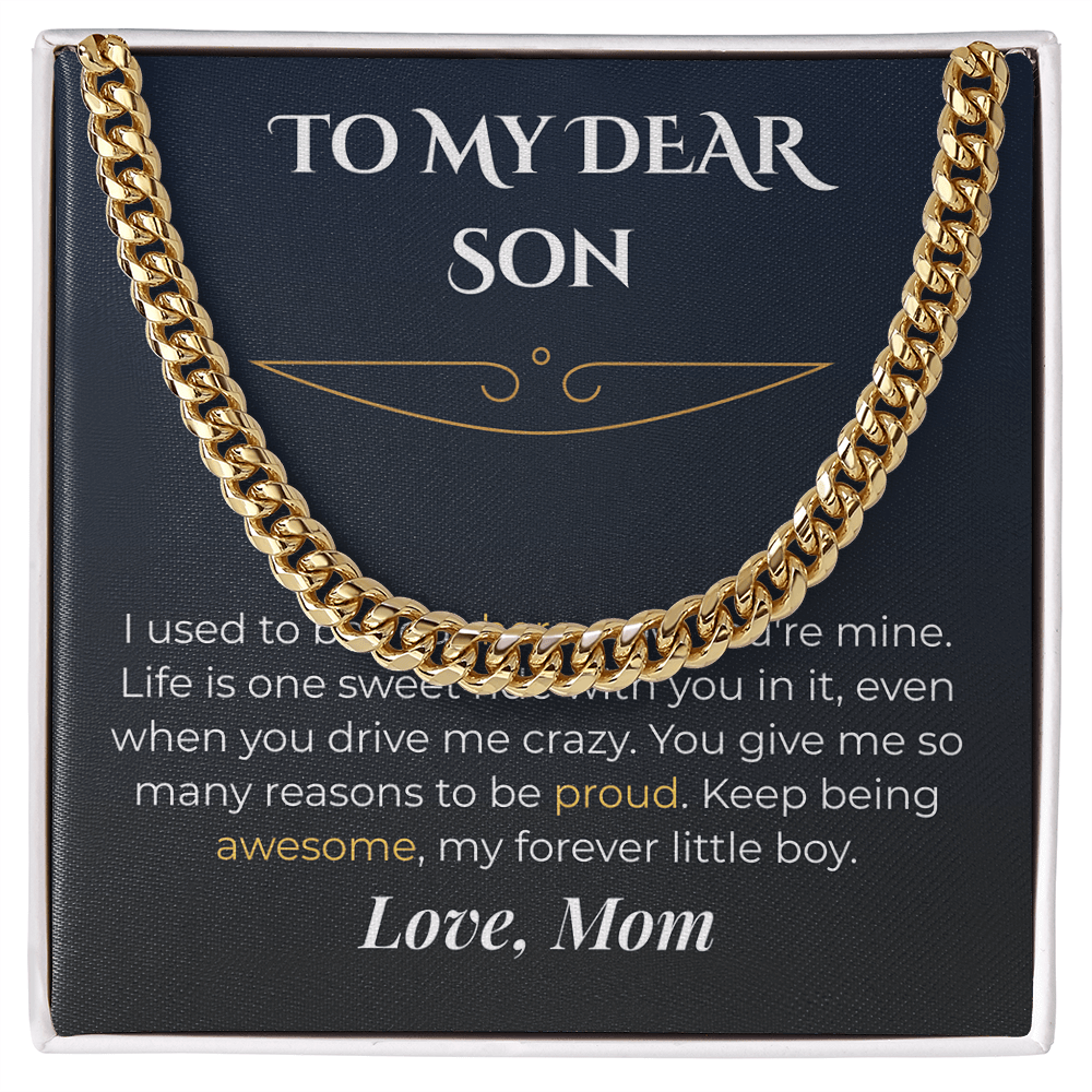 ShineOn Fulfillment Jewelry 18K Yellow Gold Finish / Standard Box Mom->Son - Cuban Link Necklace - GHR1258