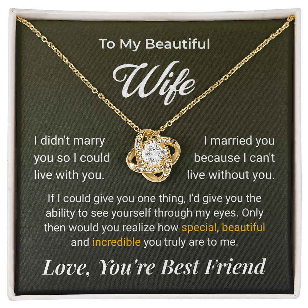 ShineOn Fulfillment Jewelry 18K Yellow Gold Finish / Standard Box To My Beautiful Wife Love Knot Necklace - GHR1263