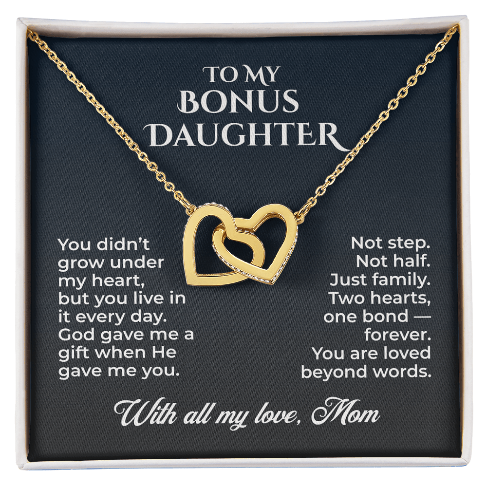 ShineOn Fulfillment Jewelry 18K Yellow Gold Finish / Standard Box To My Bonus Daughter – Two Hearts, One Bond - GHR1214