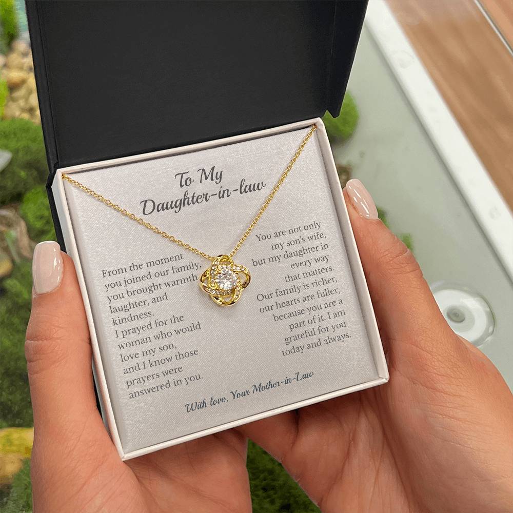 ShineOn Fulfillment Jewelry 18K Yellow Gold Finish / Standard Box To My Daughter-in-Law – Love Knot Necklace - GHR1207